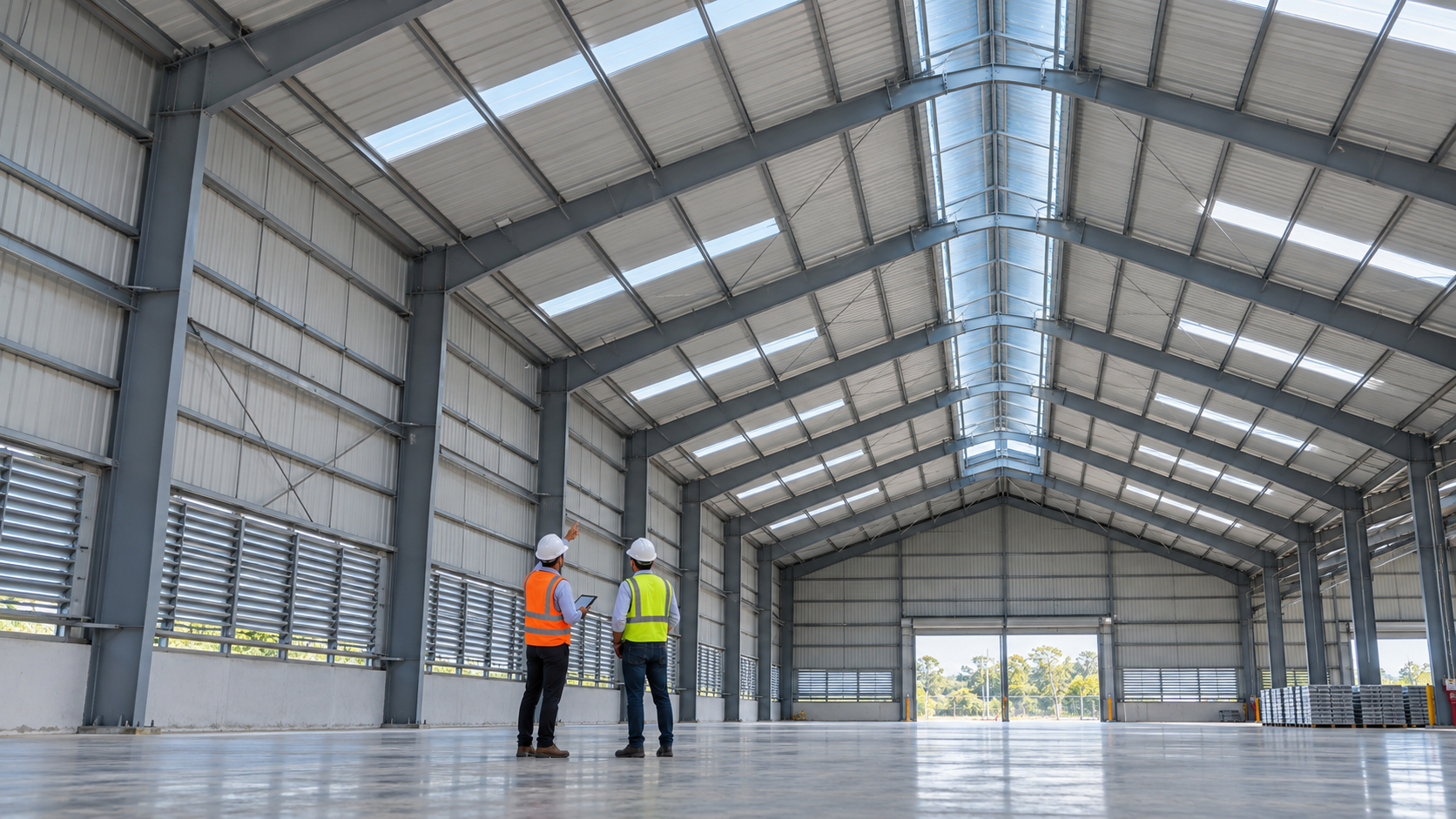Steel building ventilation with ridge vents and wall louvers