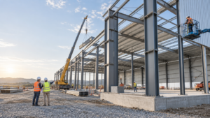 Professional steel structure installation for an industrial building